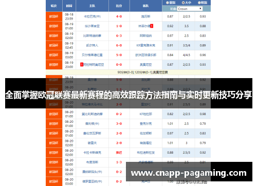 全面掌握欧冠联赛最新赛程的高效跟踪方法指南与实时更新技巧分享